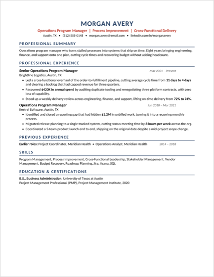 Preview of the The Disciplined One-Pager resume template